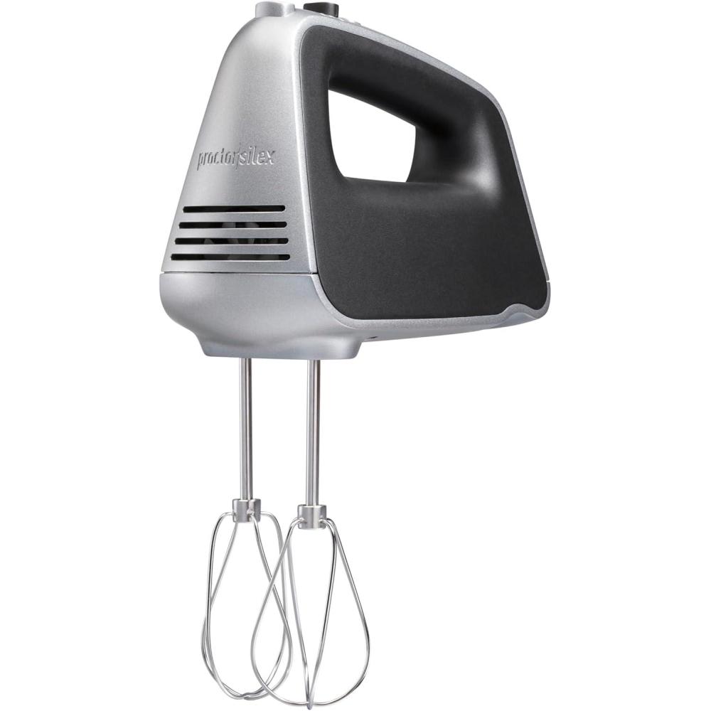 imageProctor Silex 5Speed Boost Electric Hand Mixer with Powerful 13 Amp DC Motor For Effortless Mixing amp Consistent Speed in Thick Ingredients Slow Start Silver 62501