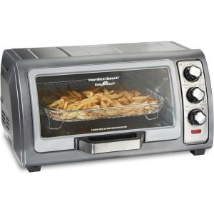Hamilton Beach Air Fryer Toaster Oven Combo with Large Capacity, Fits 6 Slices or 12” Pizza, 4 Cooking Functions for Convection, Bake, Broil, Roll-Top Door, Easy Reach Sure-Crisp, Stainless Steel