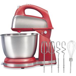 Hamilton Beach Classic Stand and Hand Mixer, 4 Quarts, 6 Speeds with QuickBurst, Bowl Rest, 290 Watts Peak Power, Blue (64658)(Red)