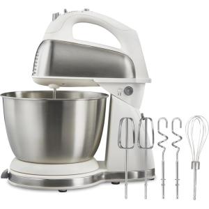 Hamilton Beach Classic Stand and Hand Mixer, 4 Quarts, 6 Speeds with QuickBurst, Bowl Rest, 290 Watts Peak Power, Blue (64658)(White)