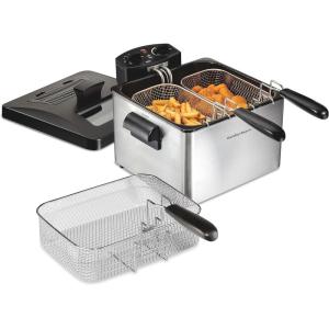 Hamilton Beach Electric Deep Fryer with 3 Baskets and Lid, 4.5 Liters / 19 Cups Oil Capacity, Temperature Control, View Window, Professional Style, 1800 Watts, Stainless Steel (35034)(Three Frying Baskets  Stainless Steel)
