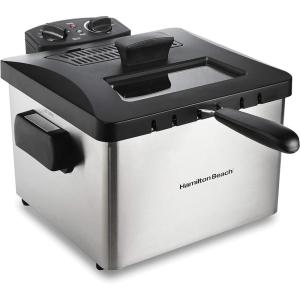 Hamilton Beach Electric Deep Fryer with Basket and Lid, 4.5 Liters / 19 Cups Oil Capacity, Temperature Control, View Window, Professional Style, 1800 Watts, Stainless Steel (35035A)(One XL Frying Basket  Stainless Steel)