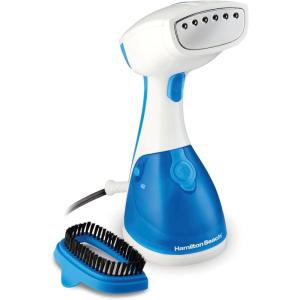 Hamilton Beach Handheld Garment Steamer for Clothes, Fabric and Drapes,1200 Watts, 400ml Water Tank, 20 Minutes of Continuous Steam, Vacation Essentials, Gray & Blue (11557)(White & Blue)