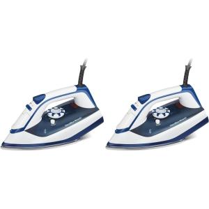 Hamilton Beach Iron & Garment Steamer for Clothes with Smooth Press Stainless Steel Soleplate, 3-Way Auto Shutoff, 1500 Watts for High-Velocity Steam, 10’ Cord, Leak-Proof Anti-Drip, White (14650)(1500 Watts for High-Velocity Steam (Pack of 2))