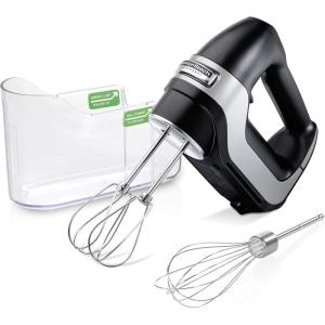 Hamilton Beach Professional 5-Speed Electric Hand Mixer with High-Performance DC Motor, Slow Start, Snap-On Storage Case, Stainless Steel Beaters, Dough Hooks & Whisk, Red and Chrome (62653)(Black)