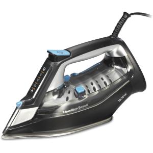Hamilton Beach Steam Iron for Clothes & Garment Steamer with Intuitive FabricIQ Touchpad, Durable Stainless Steel Soleplate, 3-Way Auto Shutoff, 1800 Watts, 350ml Water Tank, 10′ Cord, Black (14950)