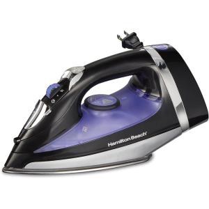 Hamilton Beach Steam Iron for Clothes & Garment Steamer with Smooth Press Stainless Steel Soleplate, 1200 Watts, 8’ Retractable Cord, Black (14214)(Retractable Cord)