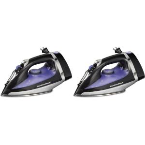 Hamilton Beach Steam Iron for Clothes & Garment Steamer with Smooth Press Stainless Steel Soleplate, 1200 Watts, 8’ Retractable Cord, Black (14214)(Retractable Cord (Pack of 2))