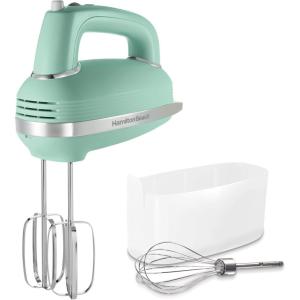 Hamilton Beach Vintage-Style 5-Speed Electric Hand Mixer, Powerful 1.3 Amp DC Motor for Effortless Mixing & Consistent Speed in Thick Ingredients, Slow Start, Beaters and Whisk, Green (62601N)(5 Speeds)