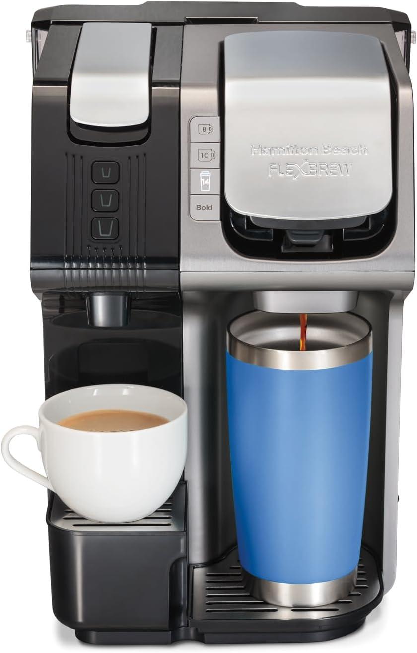imageHamilton Beach FlexBrew Trio 2Way Coffee Maker Compatible with KCup Pods or Grounds Combo Single Serve amp Espresso Machine with 19 Bar Pump 56 oz Removable Reservoir Black56 oz Removable Reservoir Black