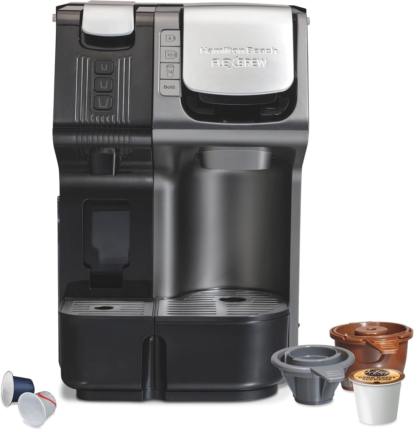imageHamilton Beach FlexBrew Trio 2Way Coffee Maker Compatible with KCup Pods or Grounds Combo Single Serve amp Espresso Machine with 19 Bar Pump 56 oz Removable Reservoir Black56 oz Removable Reservoir Black