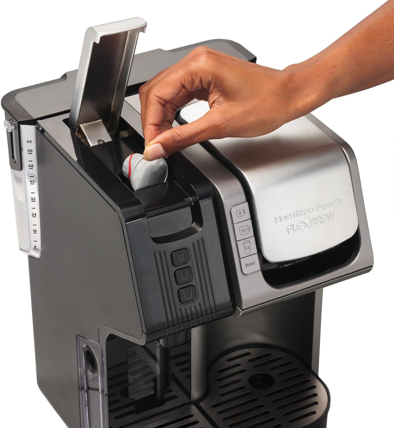 imageHamilton Beach FlexBrew Trio 2Way Coffee Maker Compatible with KCup Pods or Grounds Combo Single Serve amp Espresso Machine with 19 Bar Pump 56 oz Removable Reservoir Black56 oz Removable Reservoir Black