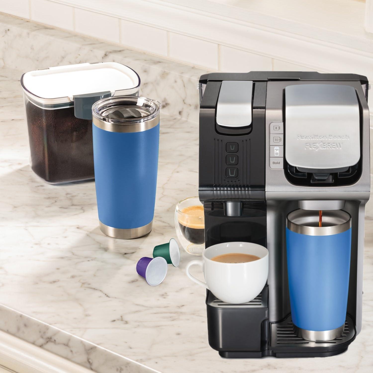 imageHamilton Beach FlexBrew Trio 2Way Coffee Maker Compatible with KCup Pods or Grounds Combo Single Serve amp Espresso Machine with 19 Bar Pump 56 oz Removable Reservoir Black56 oz Removable Reservoir Black