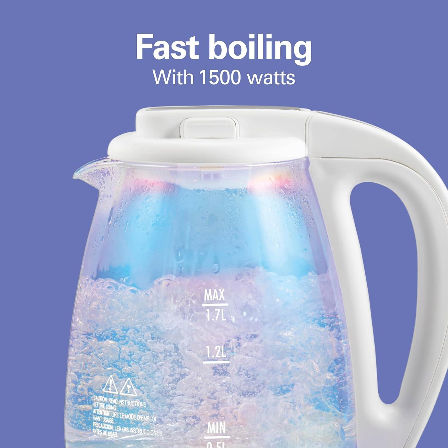 imageHamilton Beach 17L Electric Kettle Water Boiler amp Heater LED Indicator BuiltIn Mesh Filter AutoShutoff amp BoilDry Protection Cordless Serving Clear Glass 40864Iridescent Clear Glass