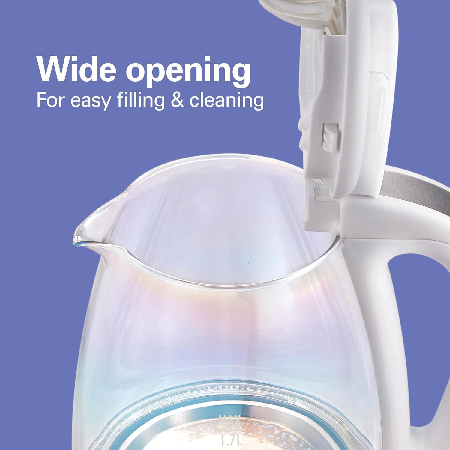 imageHamilton Beach 17L Electric Kettle Water Boiler amp Heater LED Indicator BuiltIn Mesh Filter AutoShutoff amp BoilDry Protection Cordless Serving Clear Glass 40864Iridescent Clear Glass