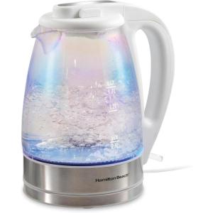 Hamilton Beach 1.7L Electric Kettle, Water Boiler & Heater, LED Indicator, Built-In Mesh Filter, Auto-Shutoff & Boil-Dry Protection, Cordless Serving, Clear Glass (40864)(Iridescent Clear Glass)