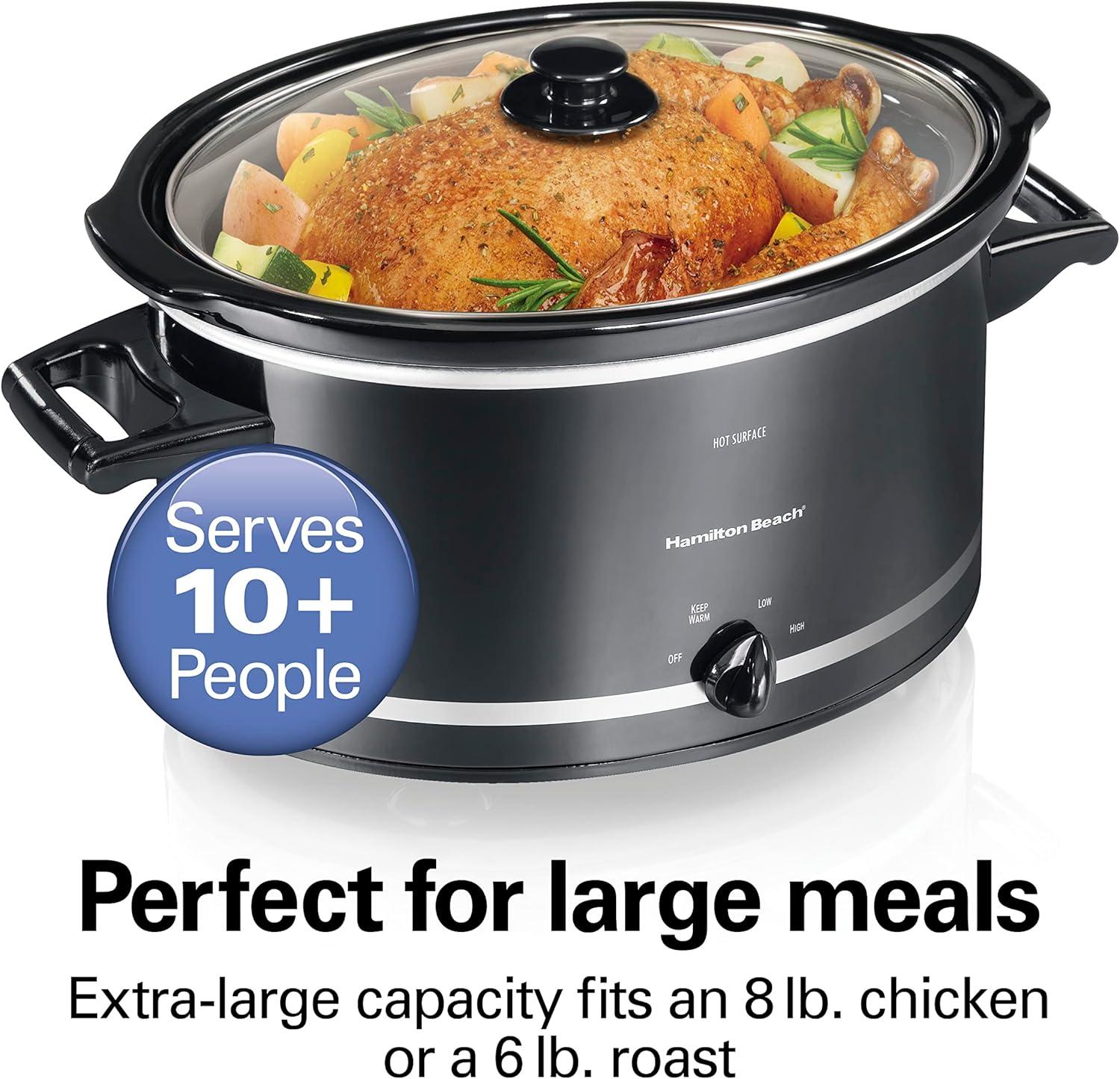 imageHamilton Beach 7Quart Portable Slow Cooker Serves 8 Dishwasher Safe Crock Lid Latch Strap for Travel Brushed SilverBlack