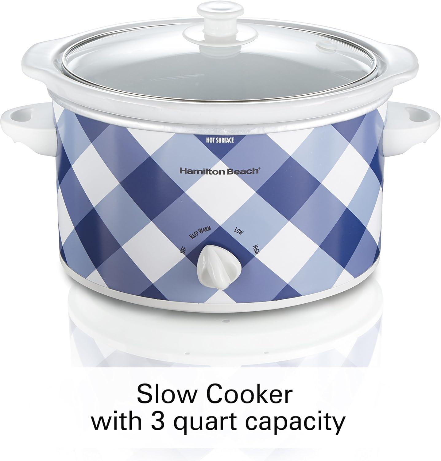imageHamilton Beach 7Quart Portable Slow Cooker Serves 8 Dishwasher Safe Crock Lid Latch Strap for Travel Brushed SilverBlue