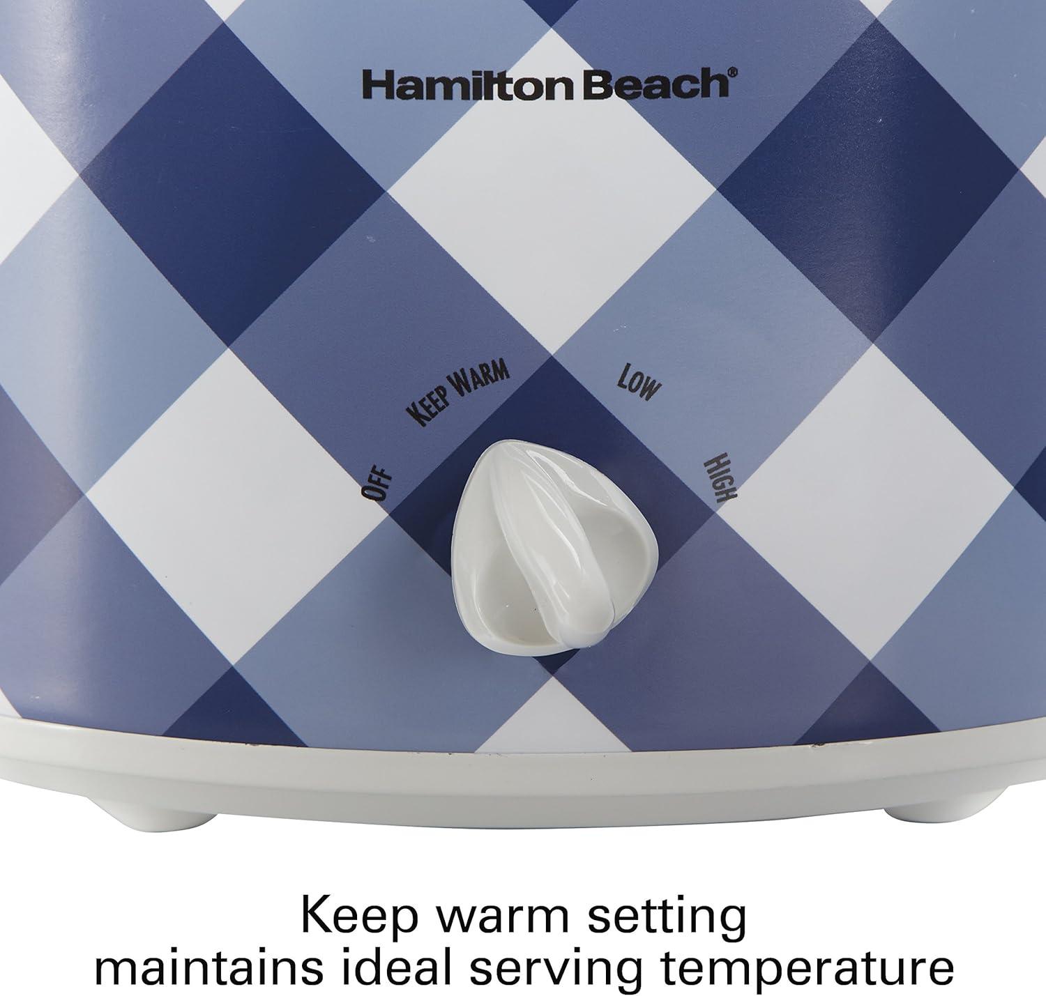 imageHamilton Beach 7Quart Portable Slow Cooker Serves 8 Dishwasher Safe Crock Lid Latch Strap for Travel Brushed SilverBlue