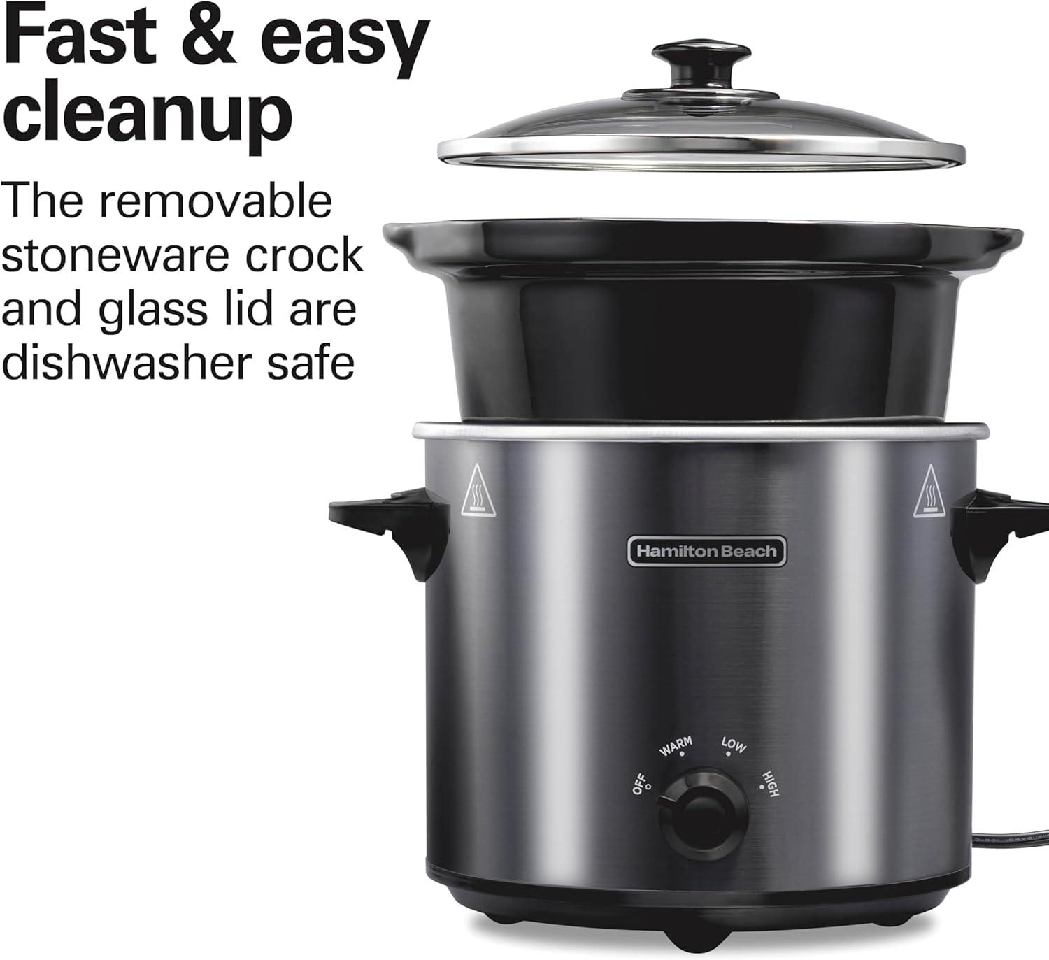 imageHamilton Beach 7Quart Portable Slow Cooker Serves 8 Dishwasher Safe Crock Lid Latch Strap for Travel Brushed SilverBrushed Gray