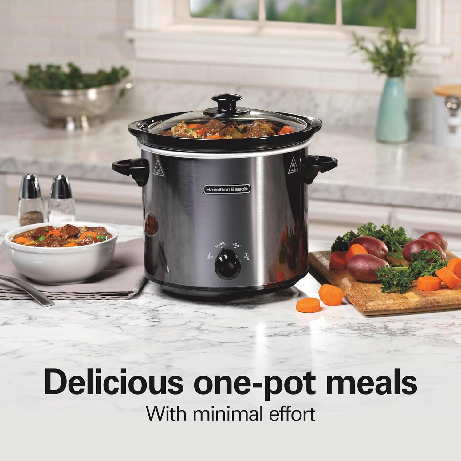 imageHamilton Beach 7Quart Portable Slow Cooker Serves 8 Dishwasher Safe Crock Lid Latch Strap for Travel Brushed SilverBrushed Gray