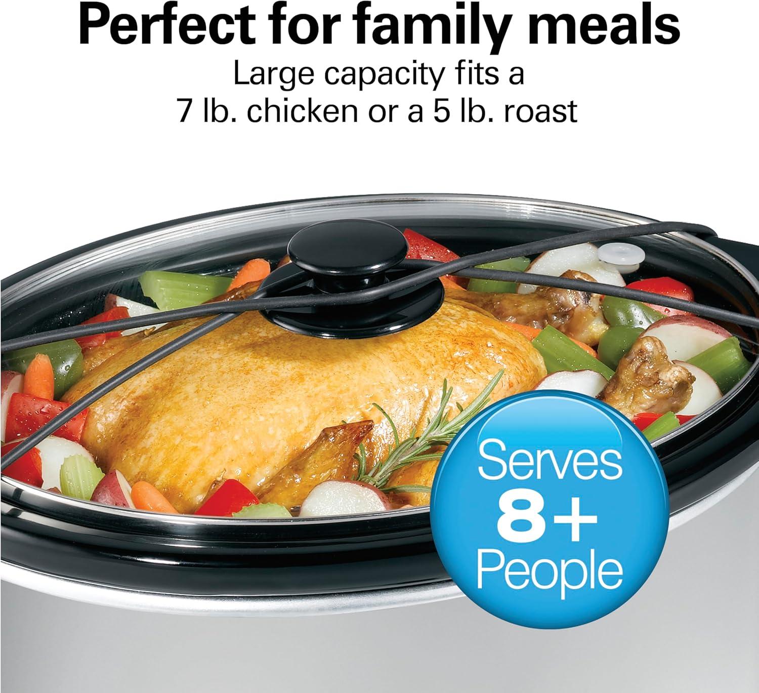 imageHamilton Beach 7Quart Portable Slow Cooker Serves 8 Dishwasher Safe Crock Lid Latch Strap for Travel Brushed SilverBrushed Silver