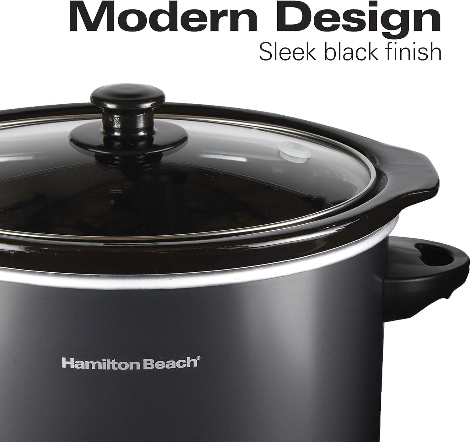 imageHamilton Beach 7Quart Portable Slow Cooker Serves 8 Dishwasher Safe Crock Lid Latch Strap for Travel Brushed SilverMatte Black