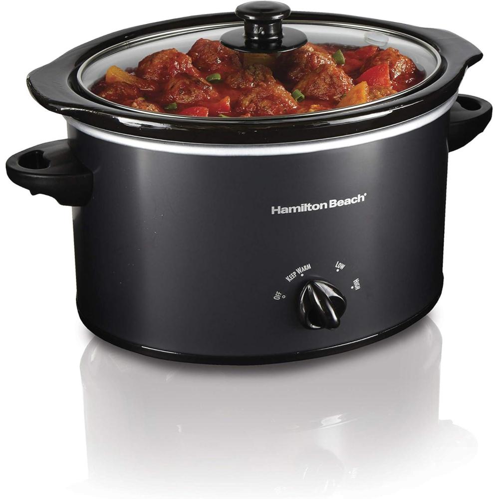 imageHamilton Beach 7Quart Portable Slow Cooker Serves 8 Dishwasher Safe Crock Lid Latch Strap for Travel Brushed SilverMatte Black
