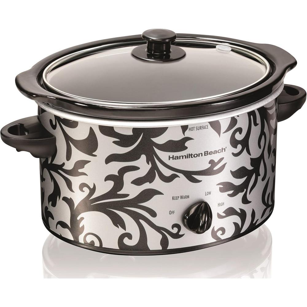 imageHamilton Beach 7Quart Portable Slow Cooker Serves 8 Dishwasher Safe Crock Lid Latch Strap for Travel Brushed SilverSilver