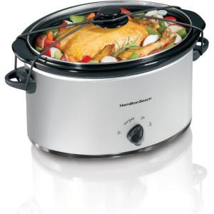 Hamilton Beach 7-Quart Portable Slow Cooker Serves 8+, Dishwasher Safe Crock, Lid Latch Strap for Travel, Brushed Silver(Brushed Silver)