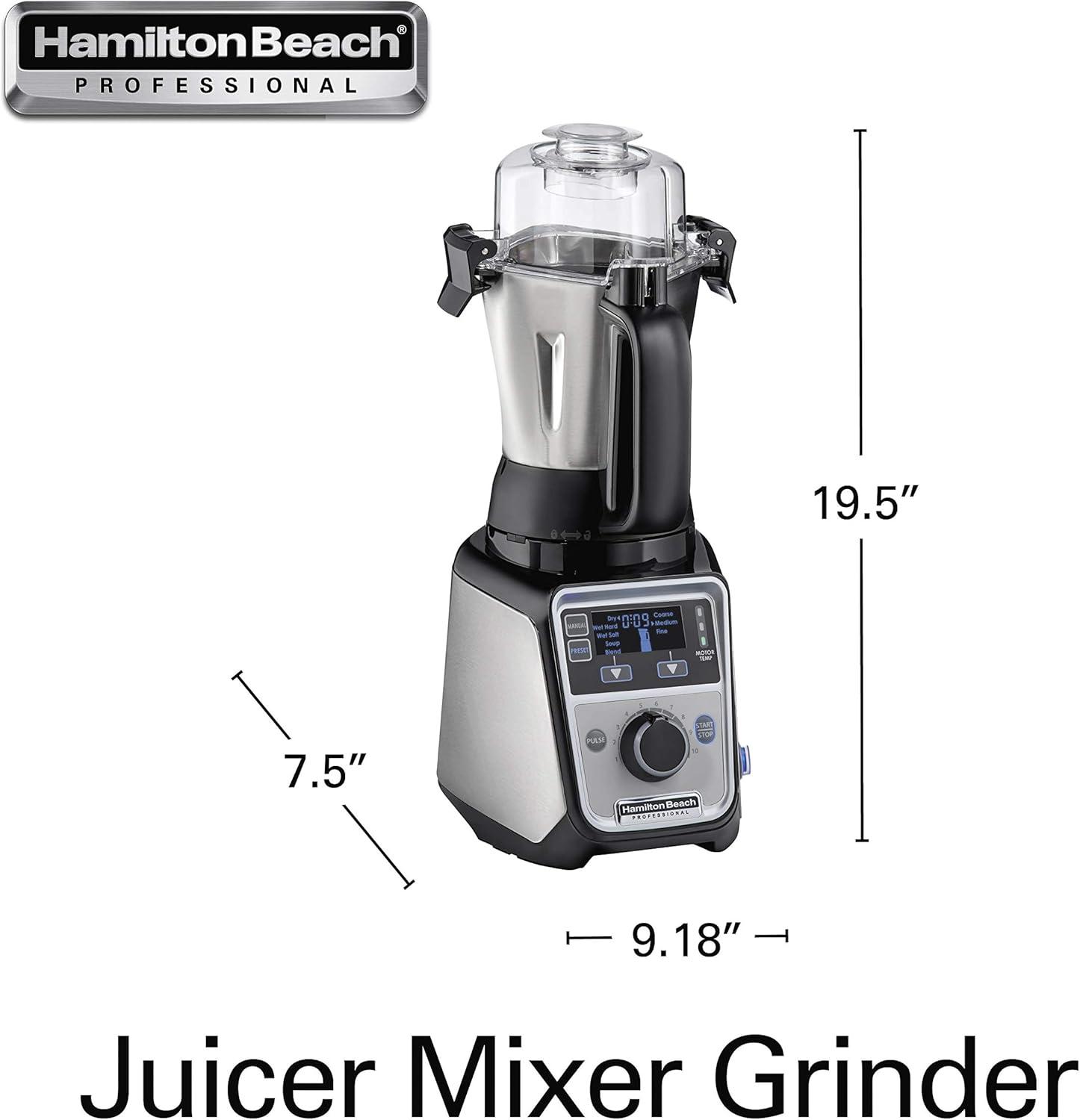 imageHamilton Beach Professional 4in1 Juicer Mixer Grinder CommercialGrade 1400 Watt Motor 3 Leakproof Jars For Wet and Dry Spices Chutneys and Curries Engineered in India amp USA 58770 Stainless