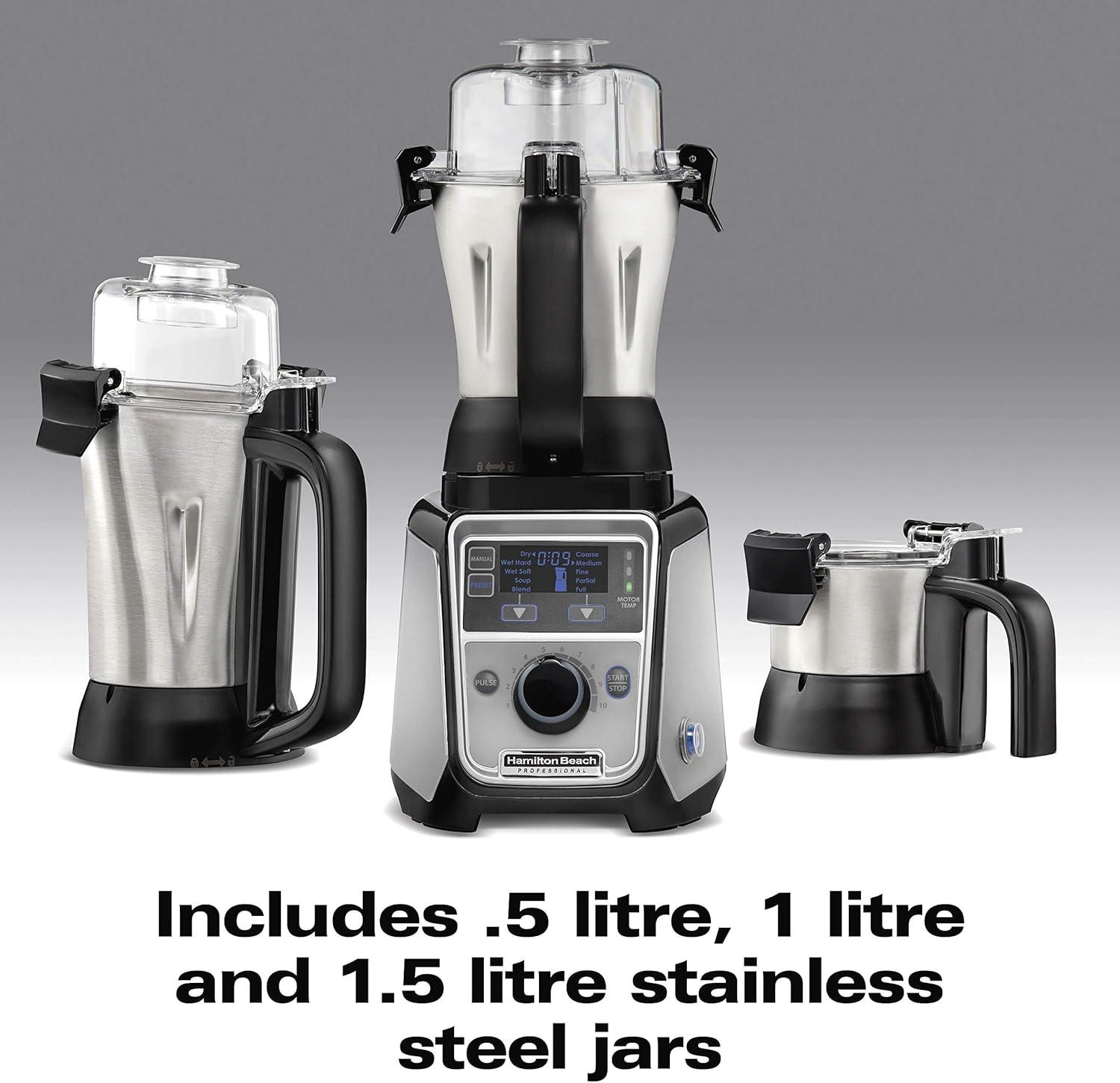 imageHamilton Beach Professional 4in1 Juicer Mixer Grinder CommercialGrade 1400 Watt Motor 3 Leakproof Jars For Wet and Dry Spices Chutneys and Curries Engineered in India amp USA 58770 Stainless