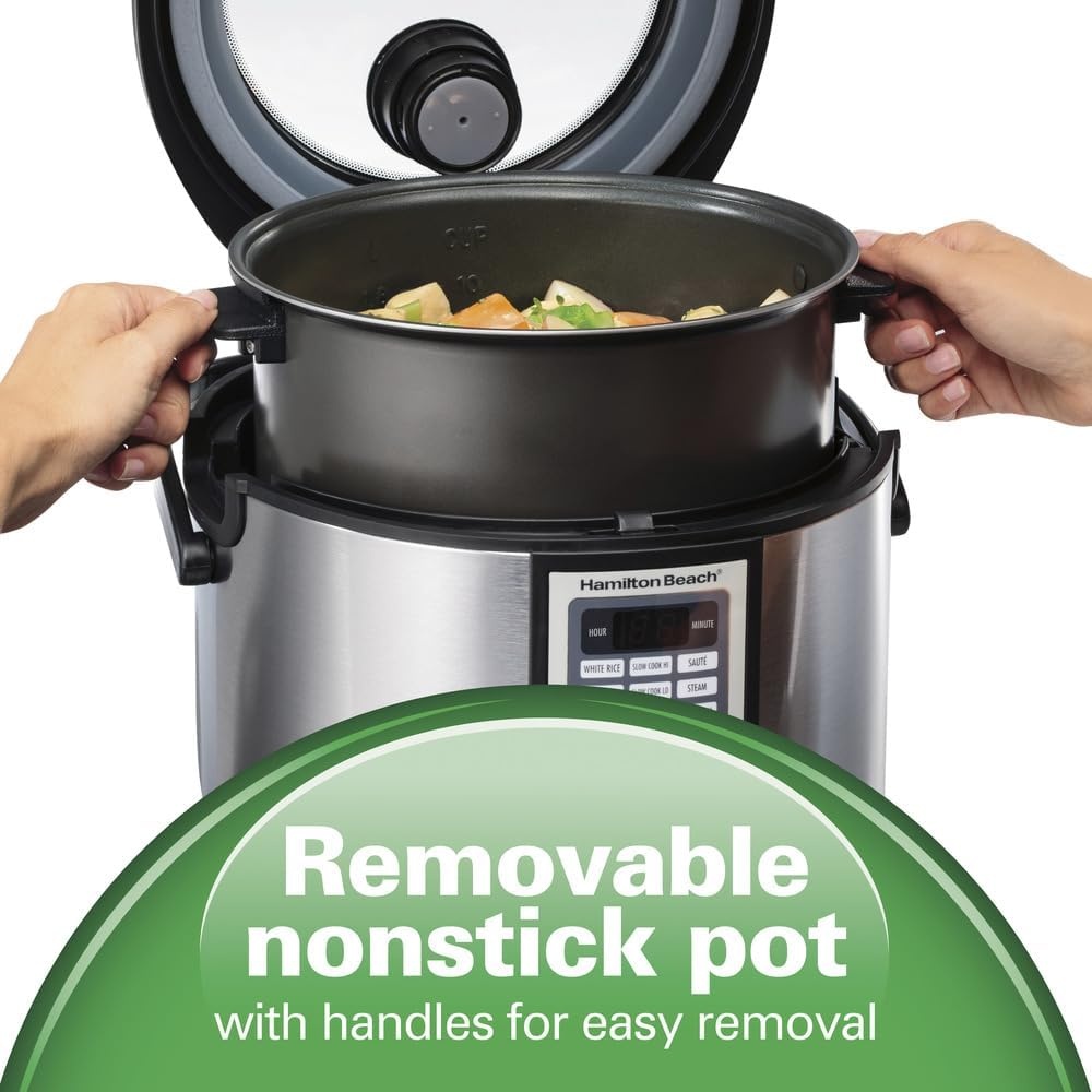 image:imageHamiltonBeach Multi Cooker Rice Cooker Slow Cooker Food Steamer 45 Quart Capacity SilverBlack