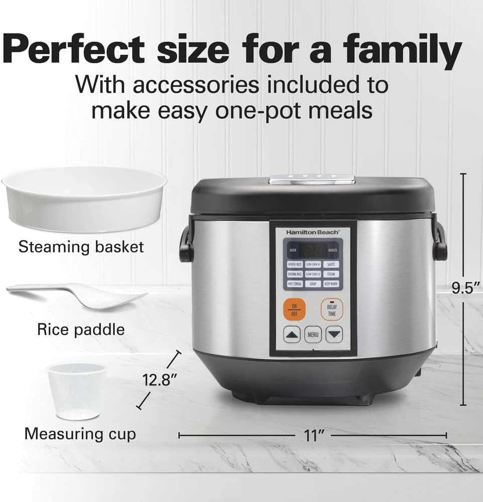 image:imageHamiltonBeach Multi Cooker Rice Cooker Slow Cooker Food Steamer 45 Quart Capacity SilverBlack